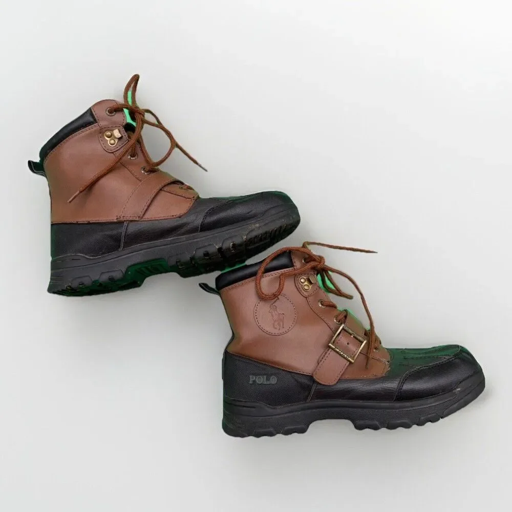 Polo Ralph Lauren Boys Colby Leather Duck Boots Youth Size 5 Lace Up Buckle Logo